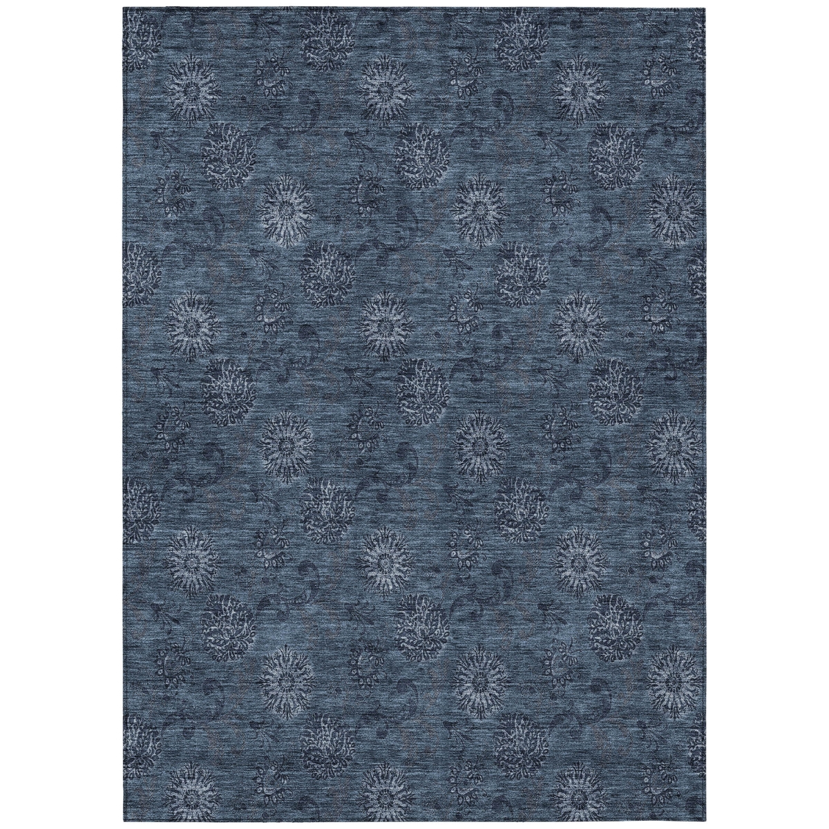 586969 8 x 10 ft. Floral Washable Indoor & Outdoor Rectangle Area Rug, Blue & Navy Blue
