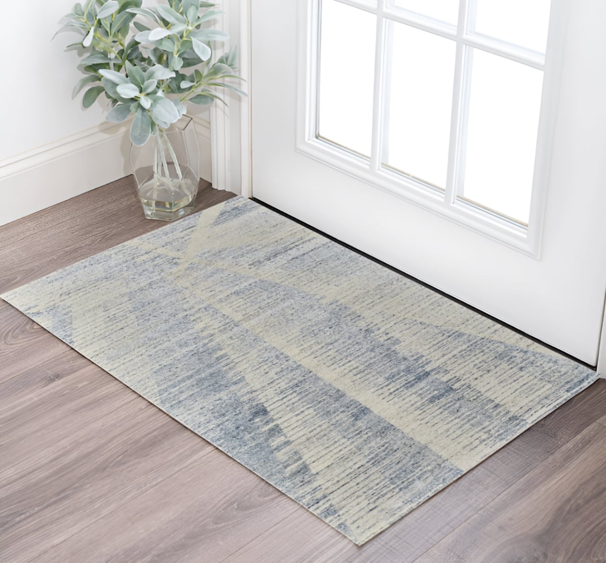 566650 2 x 3 ft. Abstract Hand Knotted Worn Faded Rectangle Area Rug, Ivory & Blue