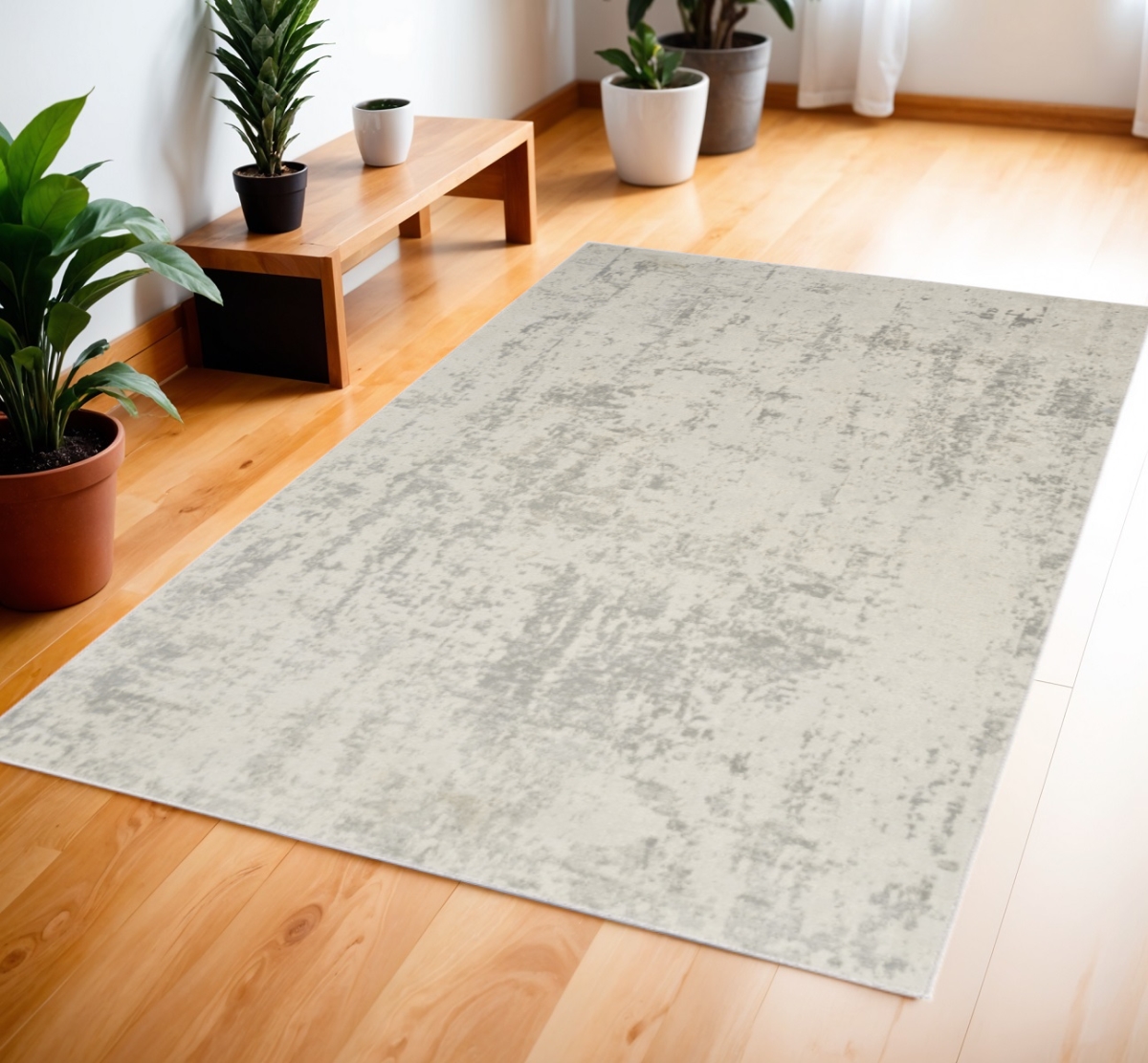 545166 4 x 6 ft. Abstract Power Loom Rectangle Area Rug - Gray & Ivory