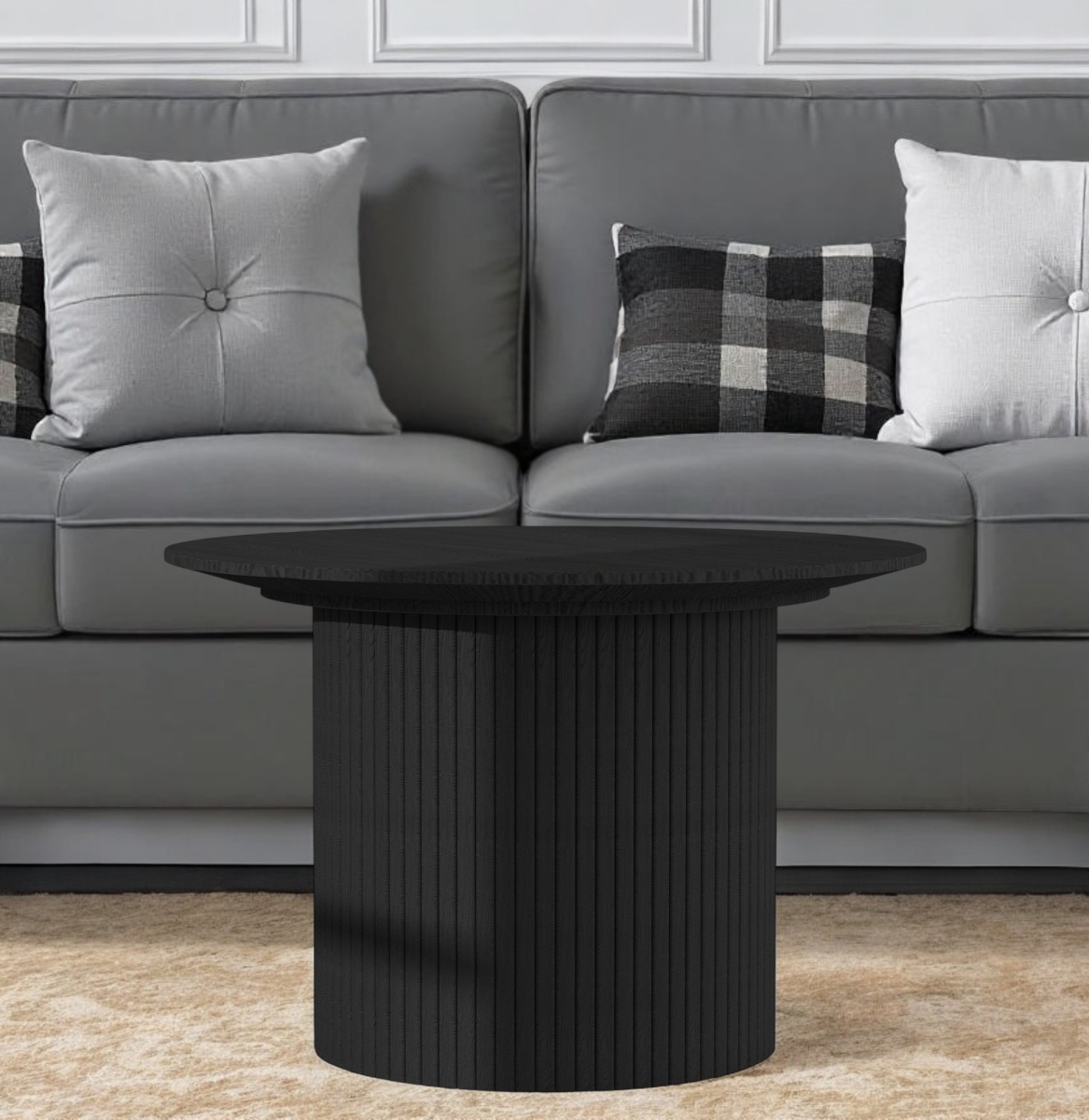 568903 35 in. Black Wood Round Pedestal Coffee Table