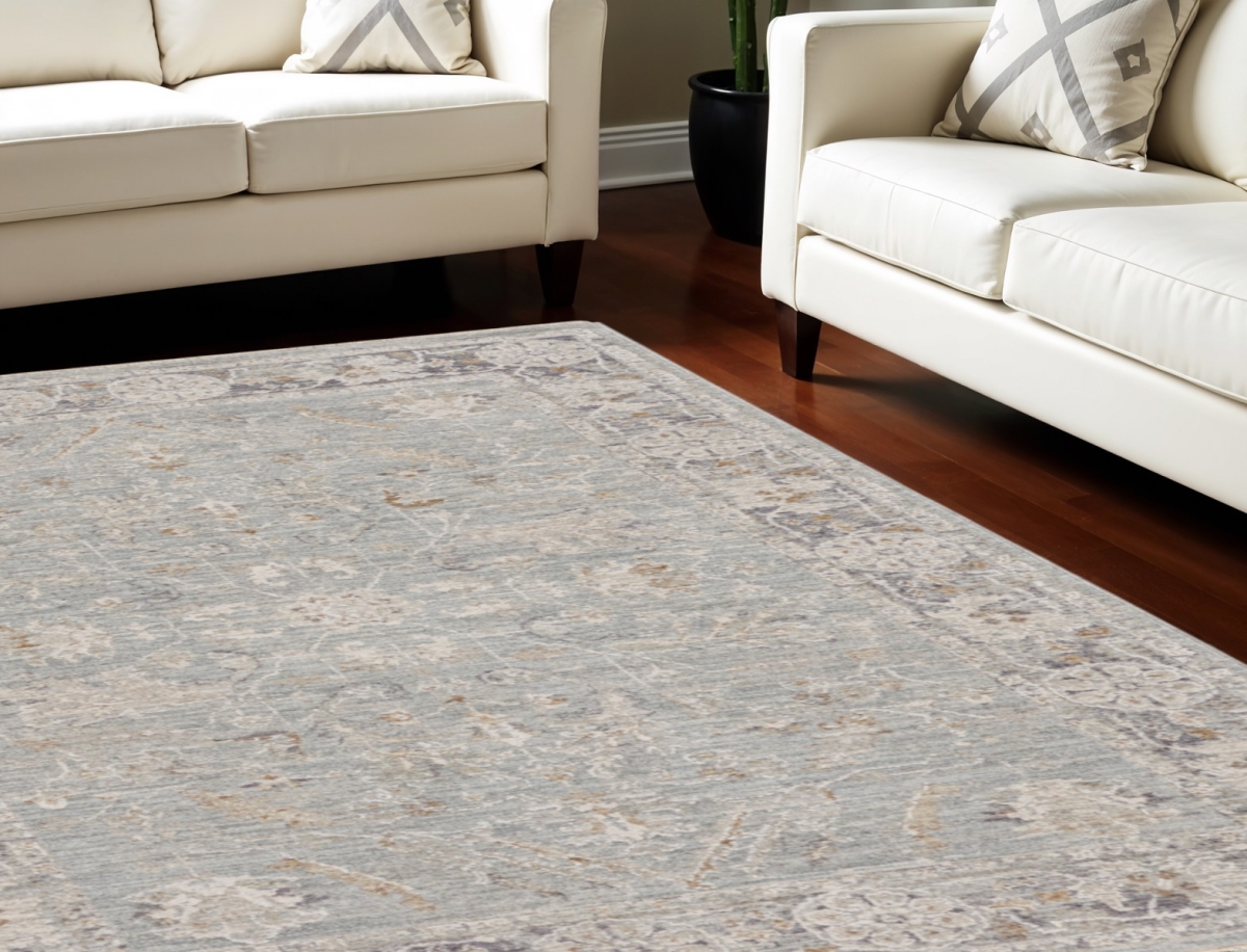 564167 8 x 10 ft. Floral Power Loom Distressed Rectangle Area Rug with Fringe, Blue