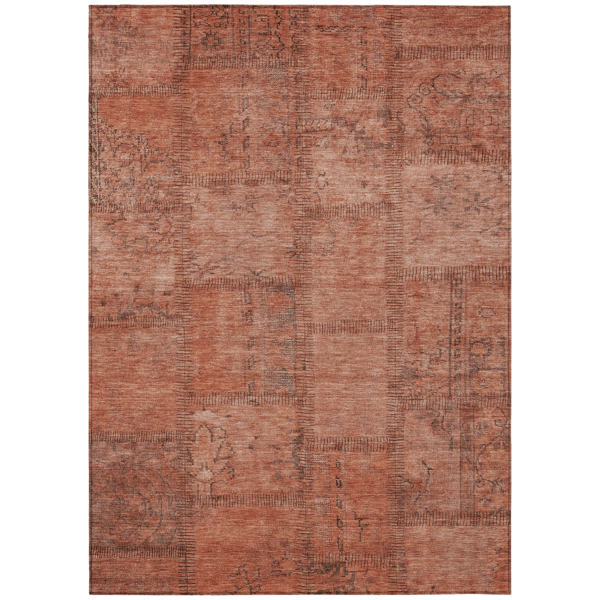 581612 5 x 8 ft. Patchwork Washable Indoor & Outdoor Rectangle Area Rug, Salmon, Copper & Gray