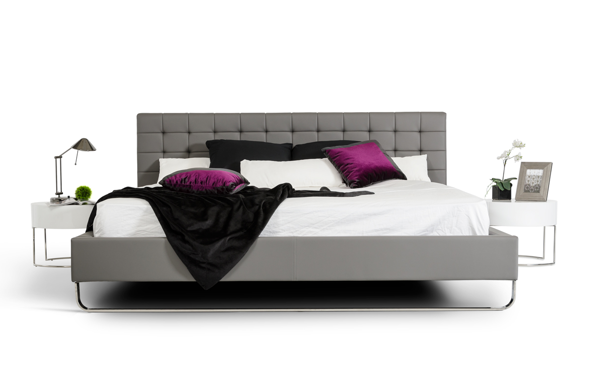 283520 Modern Leatherette Eastern Bed, Grey - King