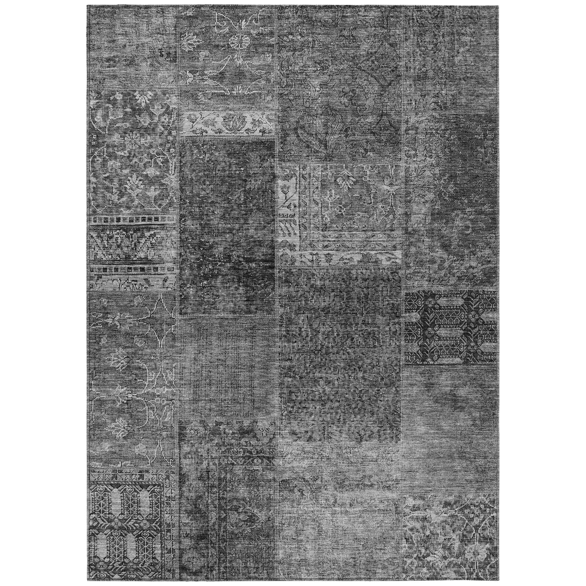 580902 9 x 12 ft. Patchwork Washable Indoor & Outdoor Rectangle Area Rug, Gray, Charcoal & Silver