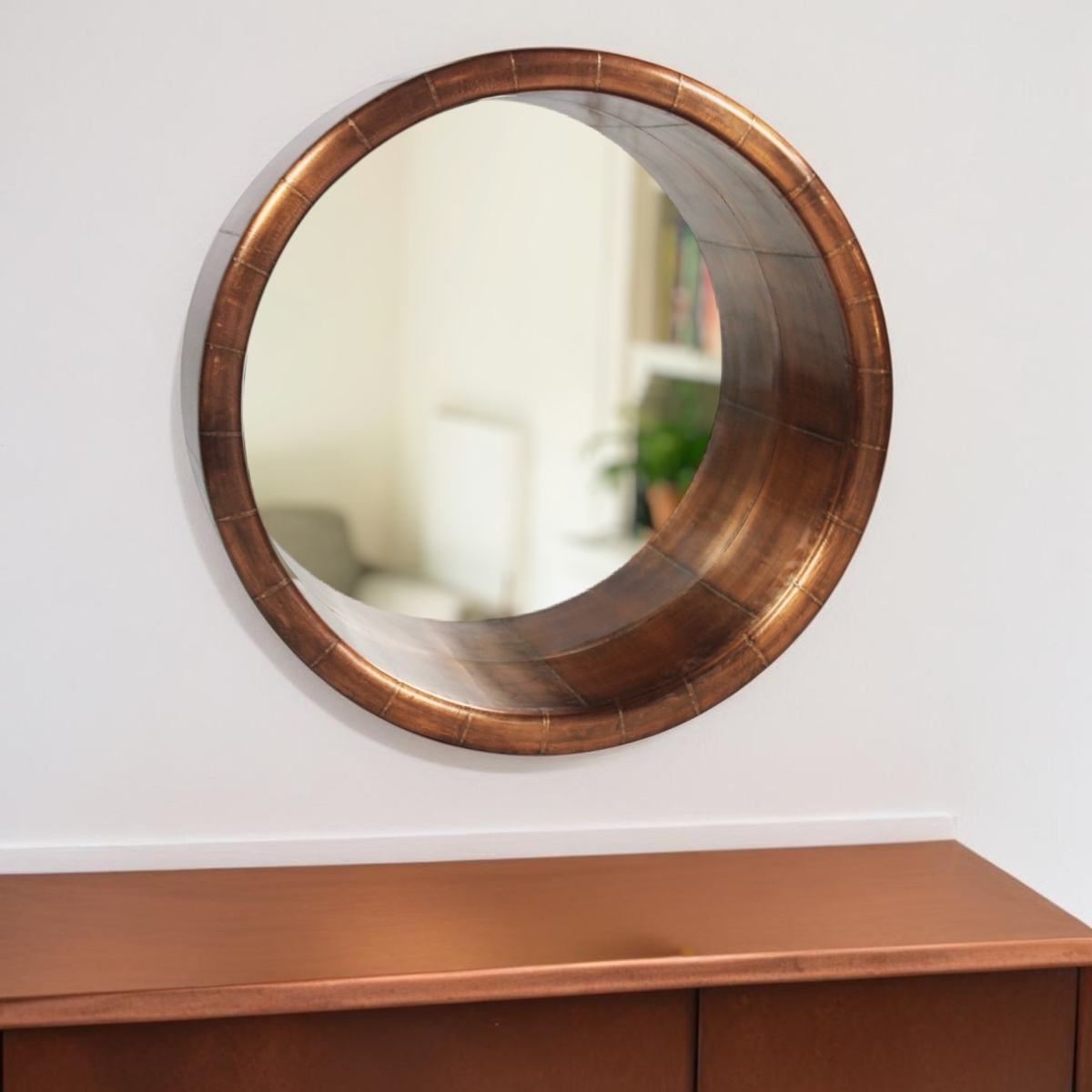 489204 21 in. Copper Round Metal Framed Accent Mirror