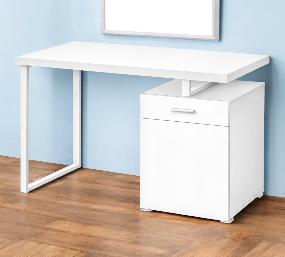 489909 47 in. White Wood & Metal Computer Desk