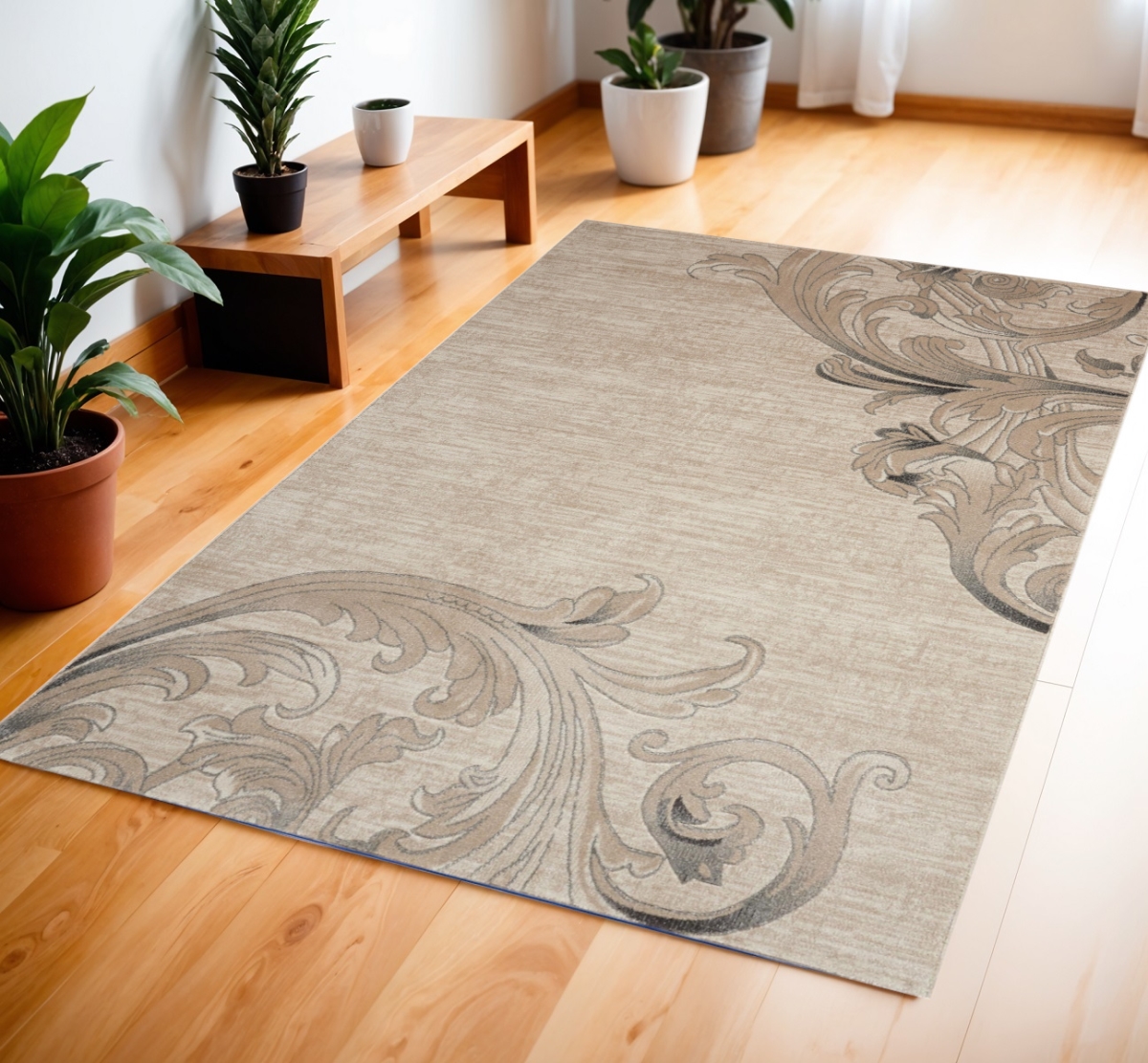 552780 4 x 6 ft. Tan Black & Ivory Damask Rectangle Area Rug