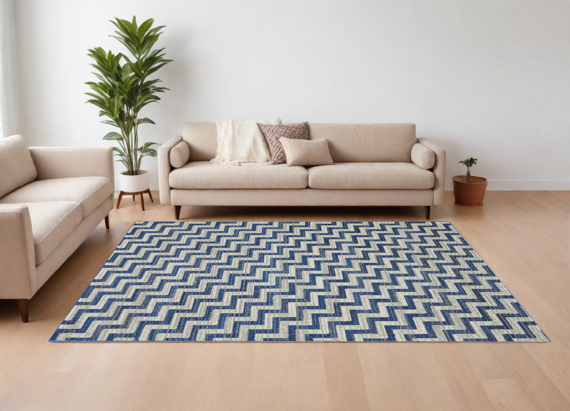 565648 10 x 13 ft. Power Loom Rectangle Area Rug, Blue & Gray