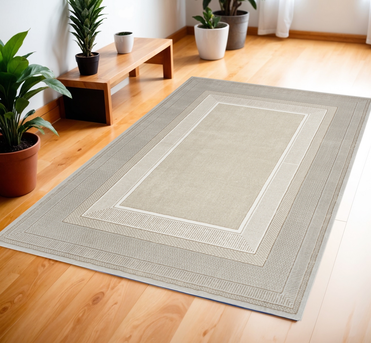 553429 4 x 6 ft. Geometric Non Skid Rectangle Area Rug, Gray & Ivory