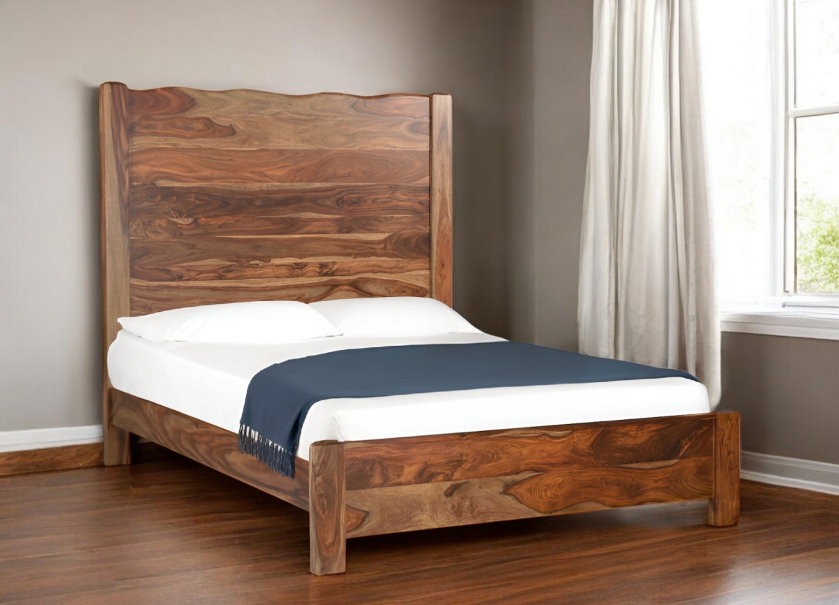 552251 Brown Live Edge Solid Wood Queen Size Bed Frame
