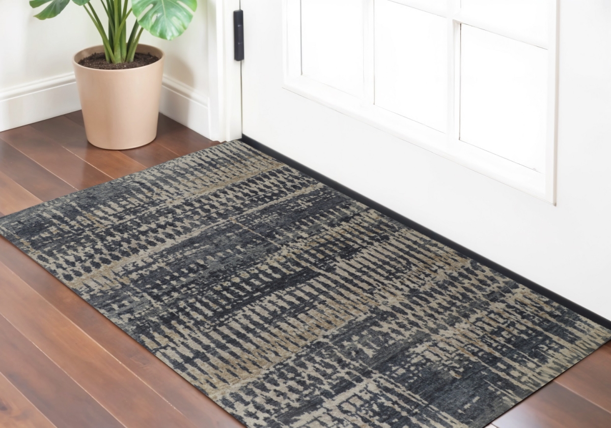 567549 2 x 3 ft. Wool Abstract Hand Knotted Rectangle Area Rug, Blue, Gray & Tan