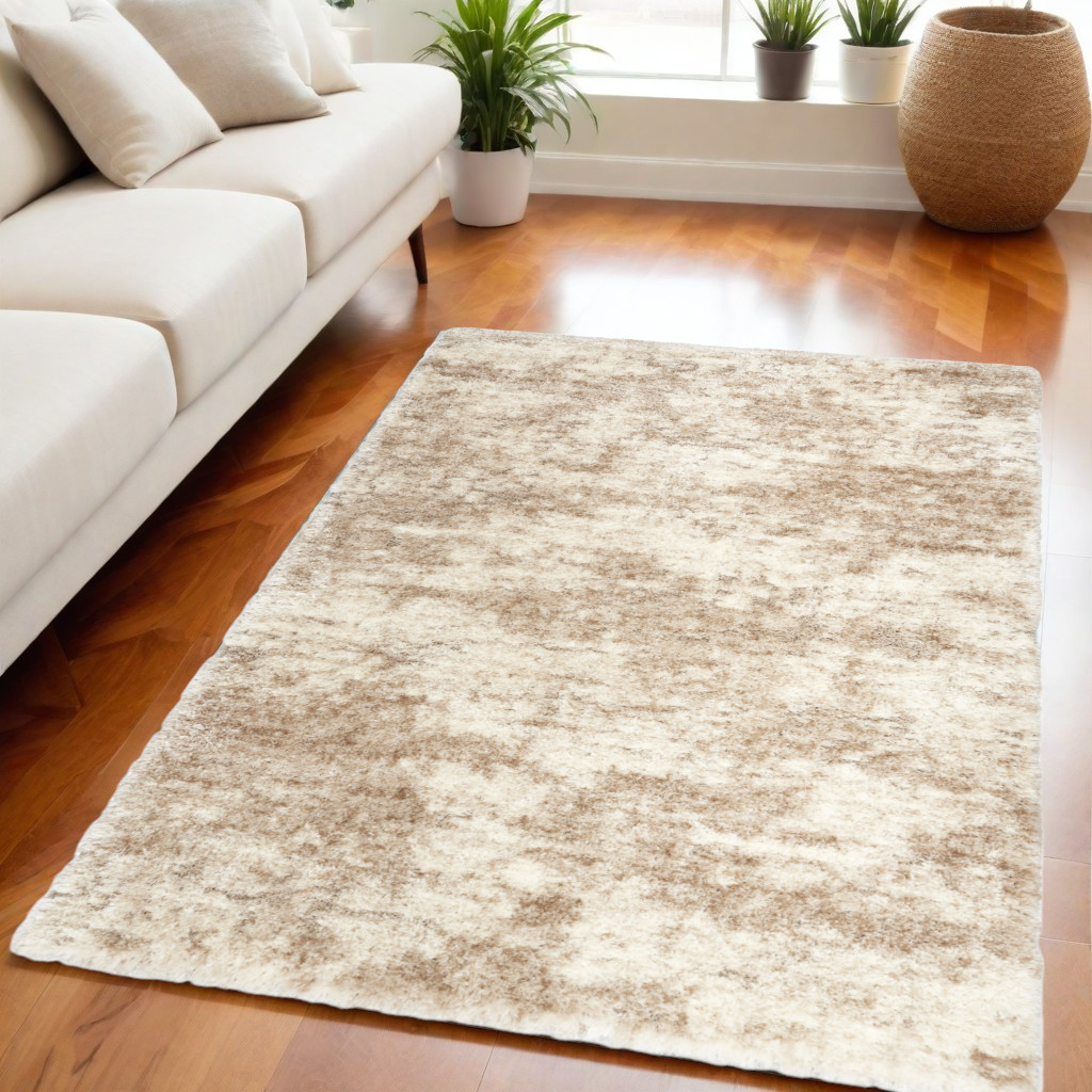 564079 5 x 7 ft. Abstract Shag Rectangle Area Rug, Beige & Ivory