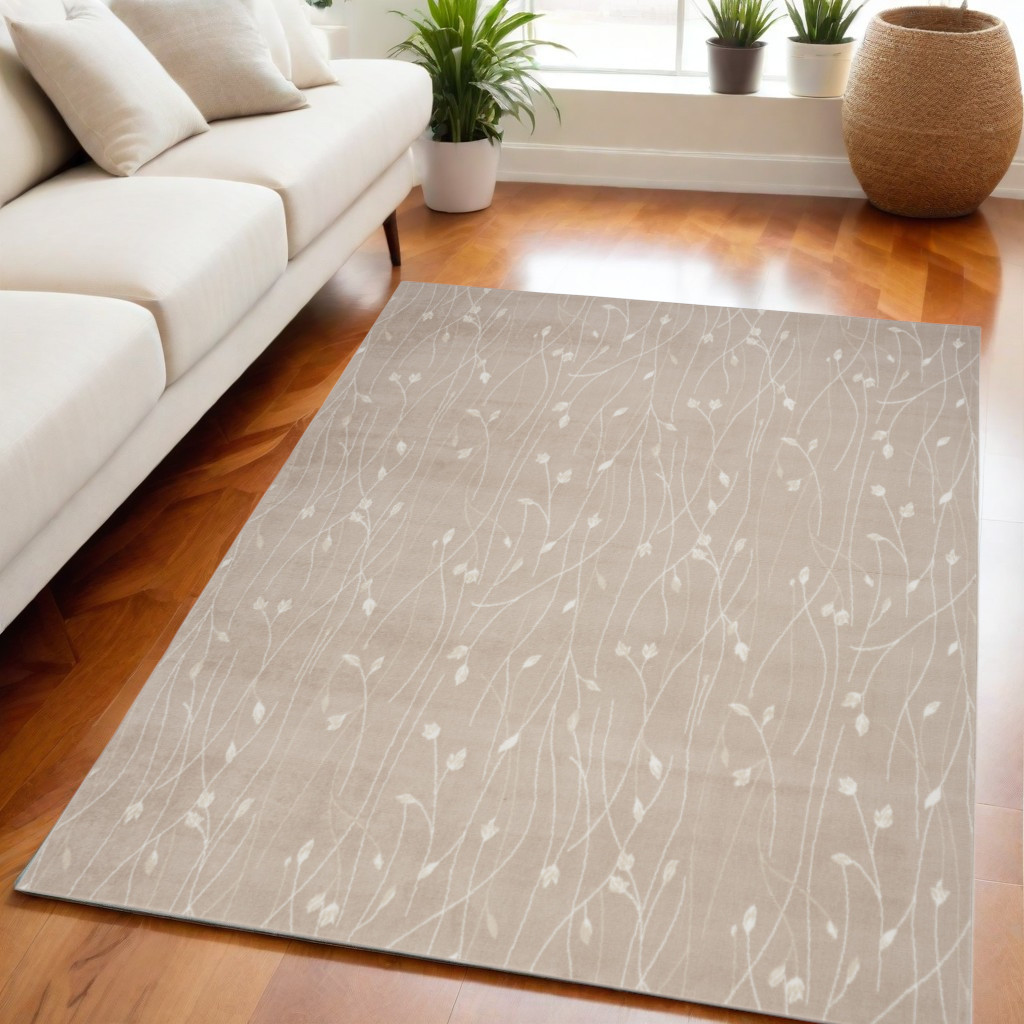 545296 5 x 7 ft. Floral Power Loom Rectangle Area Rug, Beige & Ivory