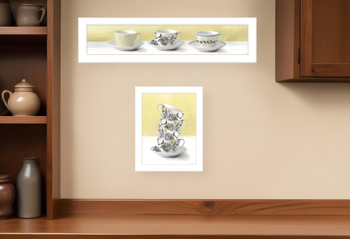 407990 Teacups White Framed Print Kitchen Wall Art - Set of 2