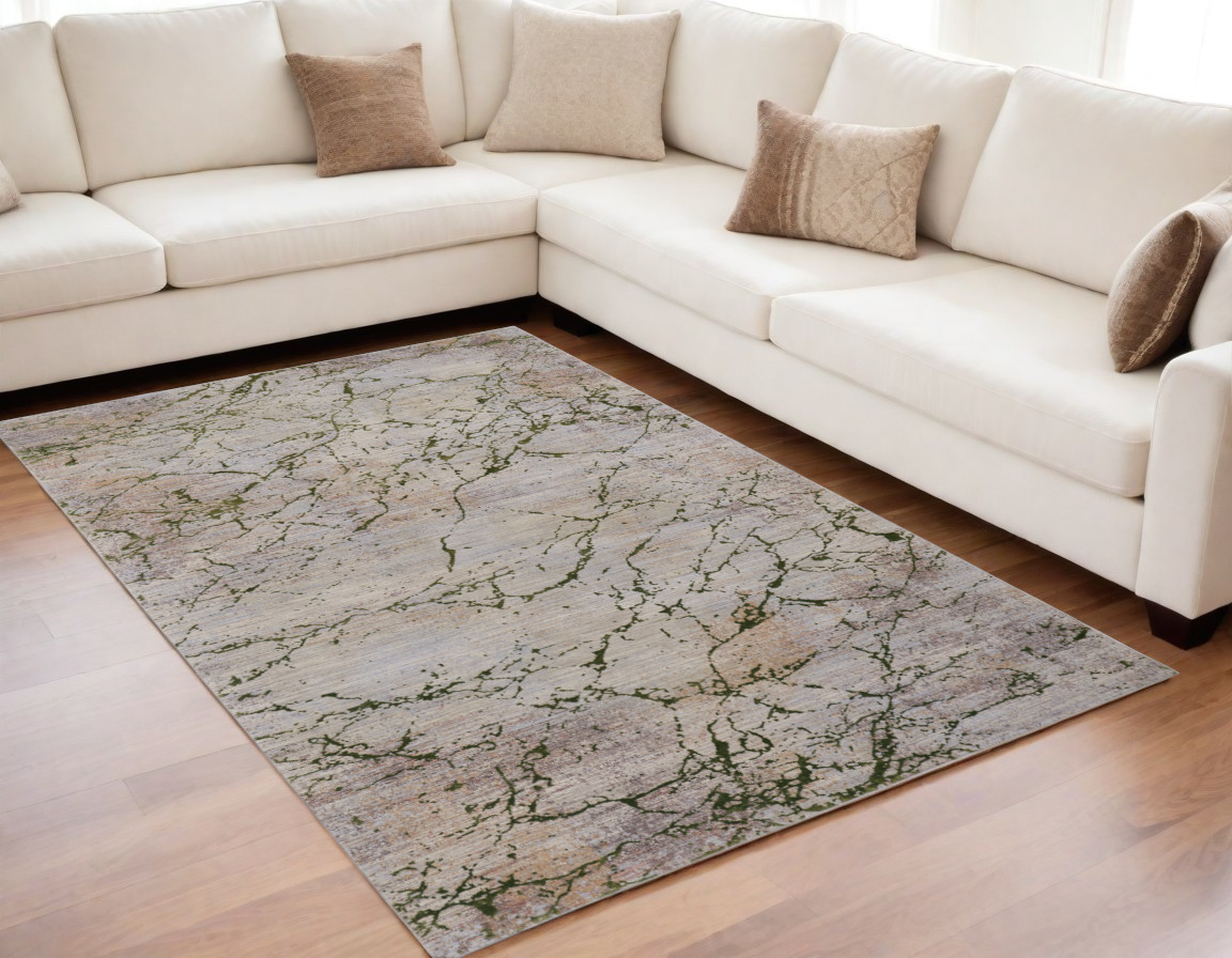 567655 5 x 8 ft. Abstract Power Loom Rectangle Area Rug, Taupe, Green & Tan