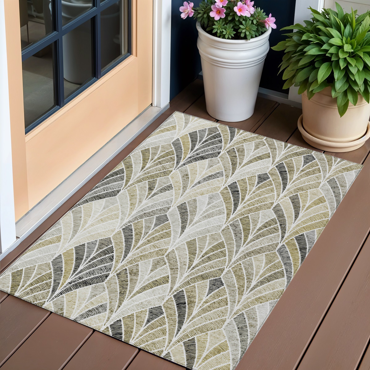 589248 3 x 5 ft. Geometric Washable Indoor & Outdoor Rectangle Area Rug, Taupe, Ivory & Brown