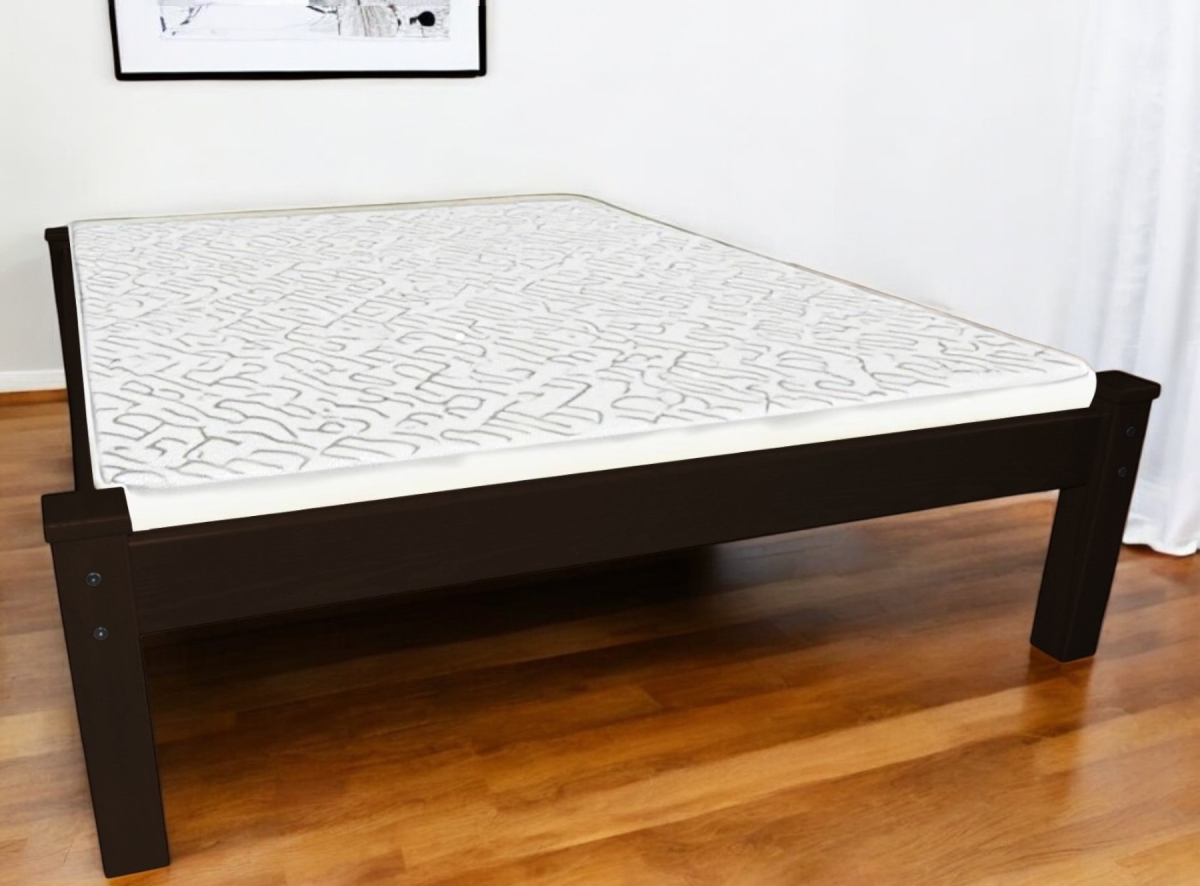 546727 Dark Brown Solid Wood Queen Size Bed Frame