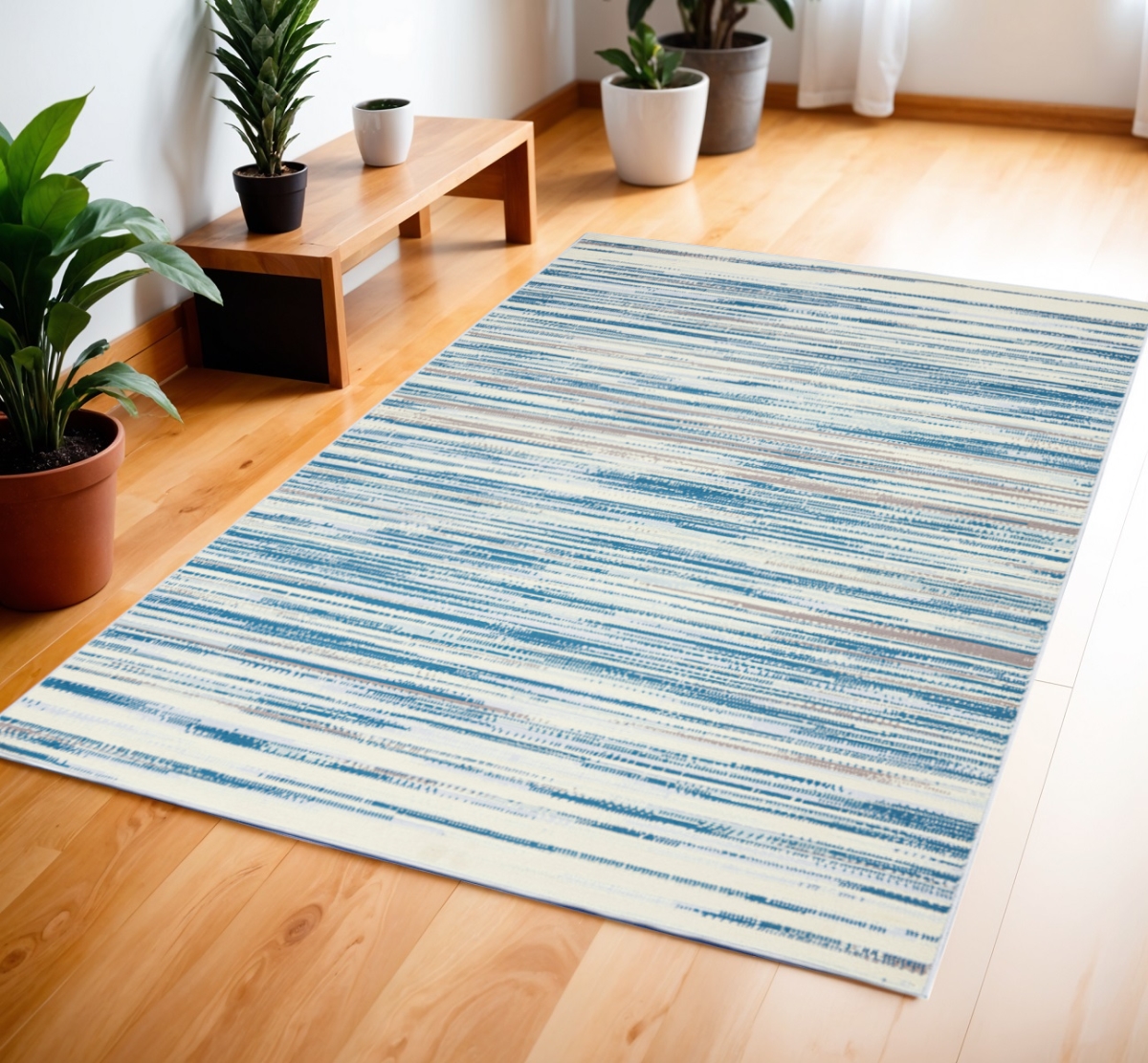 553320 4 x 6 ft. Striped Rectangle Area Rug, Ivory, Blue & Gray