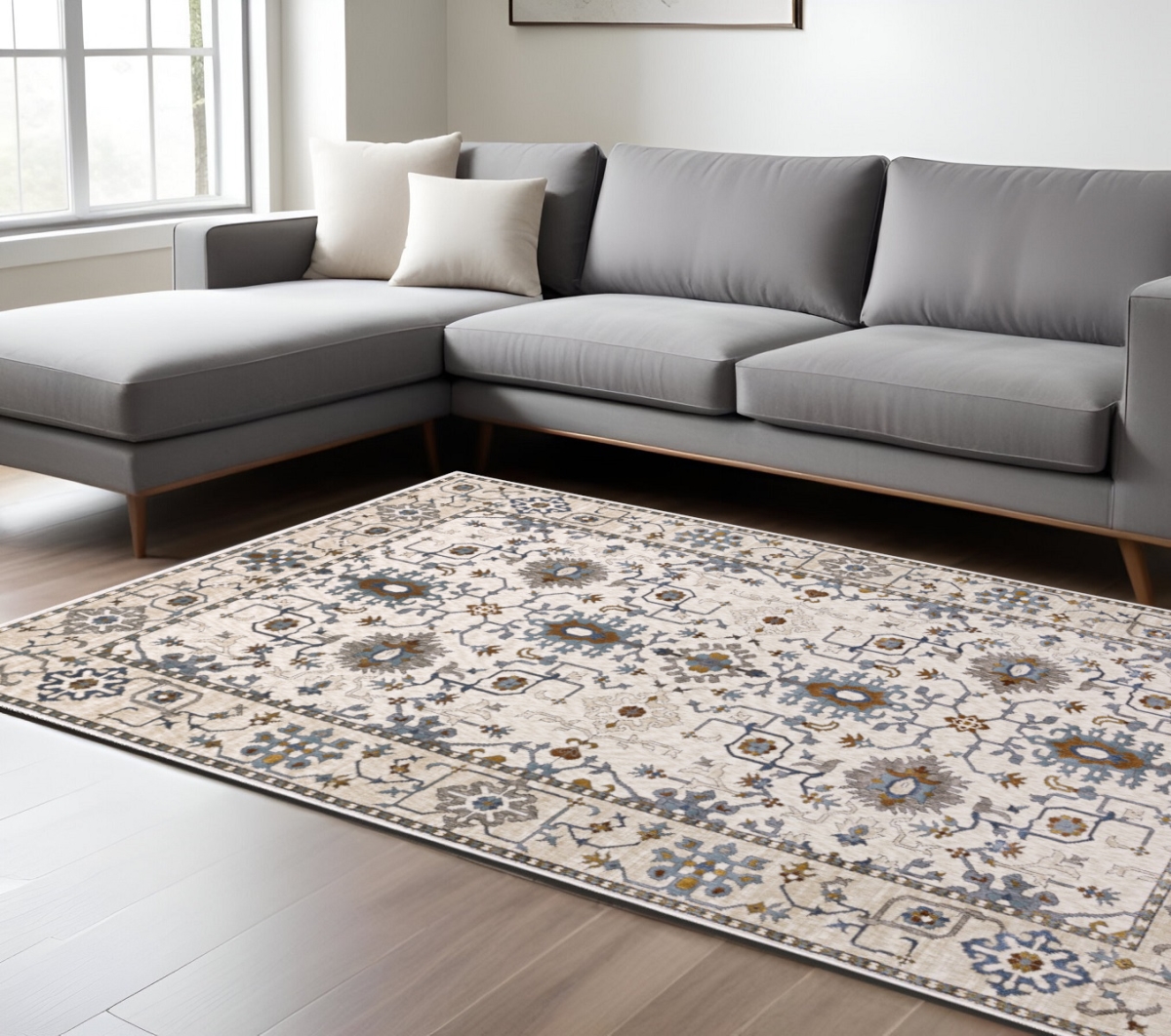 574815 10 x 13 ft. Oriental Rectangle Area Rug, Ivory & Blue