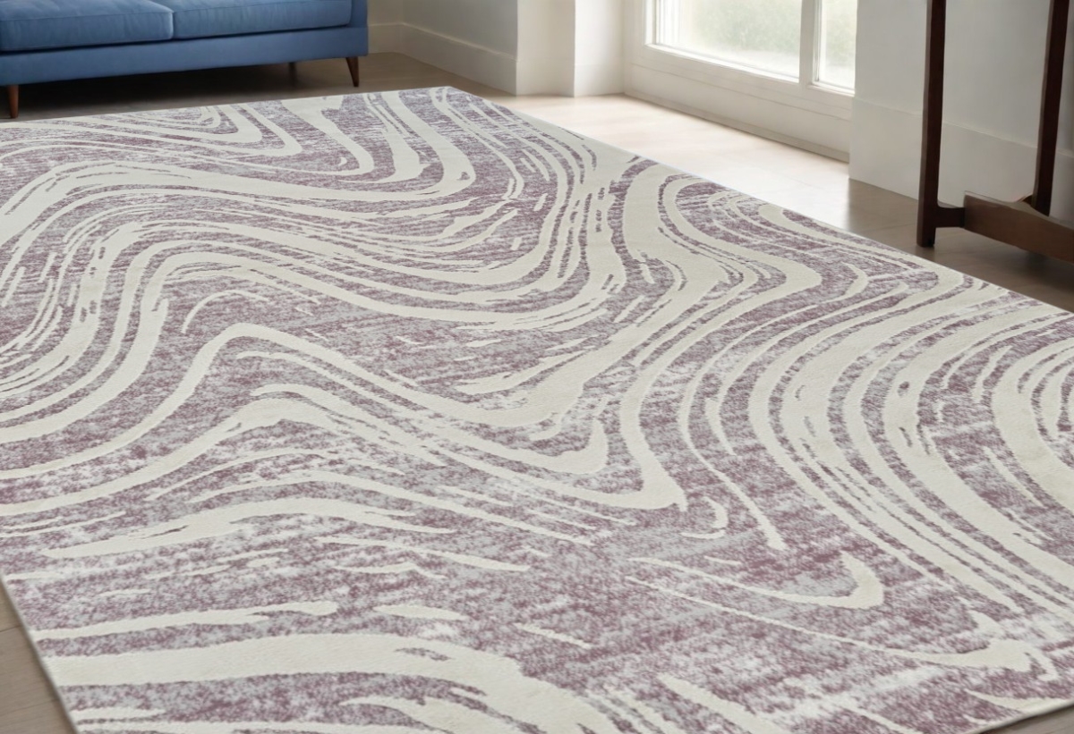 558833 5 x 8 ft. Abstract Distressed Rectangle Area Rug, Beige & Purple