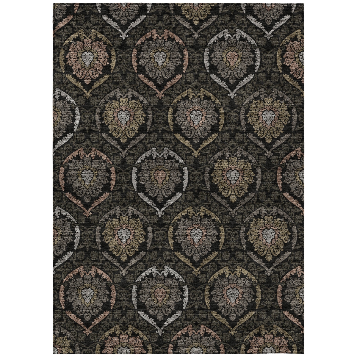 587696 9 x 12 ft. Medallion Washable Indoor & Outdoor Rectangle Area Rug, Black, Gray & Brown