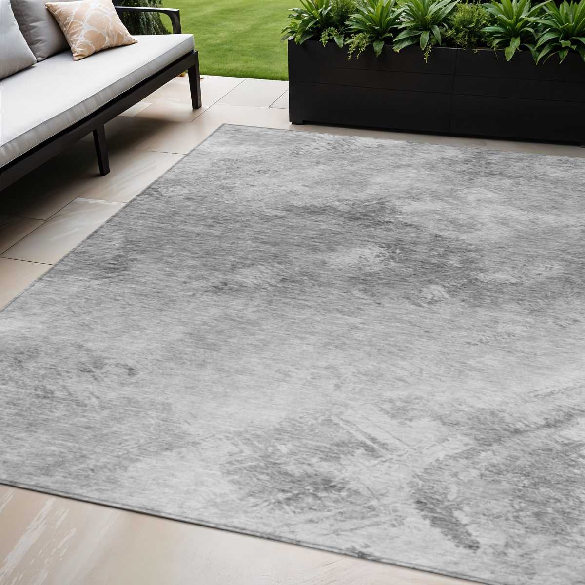 577518 5 x 8 ft. Abstract Washable Indoor & Outdoor Rectangle Area Rug, Silver, Gray & Ivory