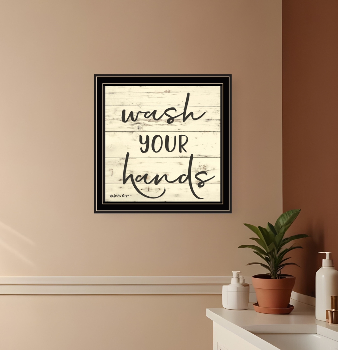 529639 Horizontal Wash Your Hands Black Framed Print Bathroom Wall Art