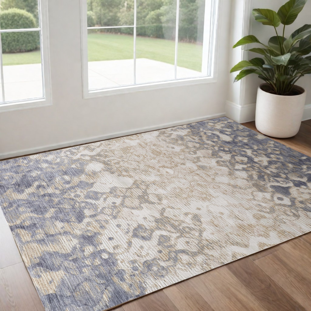 567312 3 x 5 ft. Ombre Power Loom Rectangle Area Rug, Ivory, Tan & Blue
