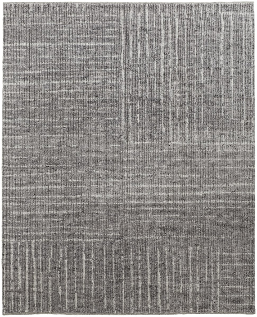 566414 4 x 6 ft. Wool Checkered Hand Knotted Worn Faded Rectangle Area Rug, Gray & Ivory