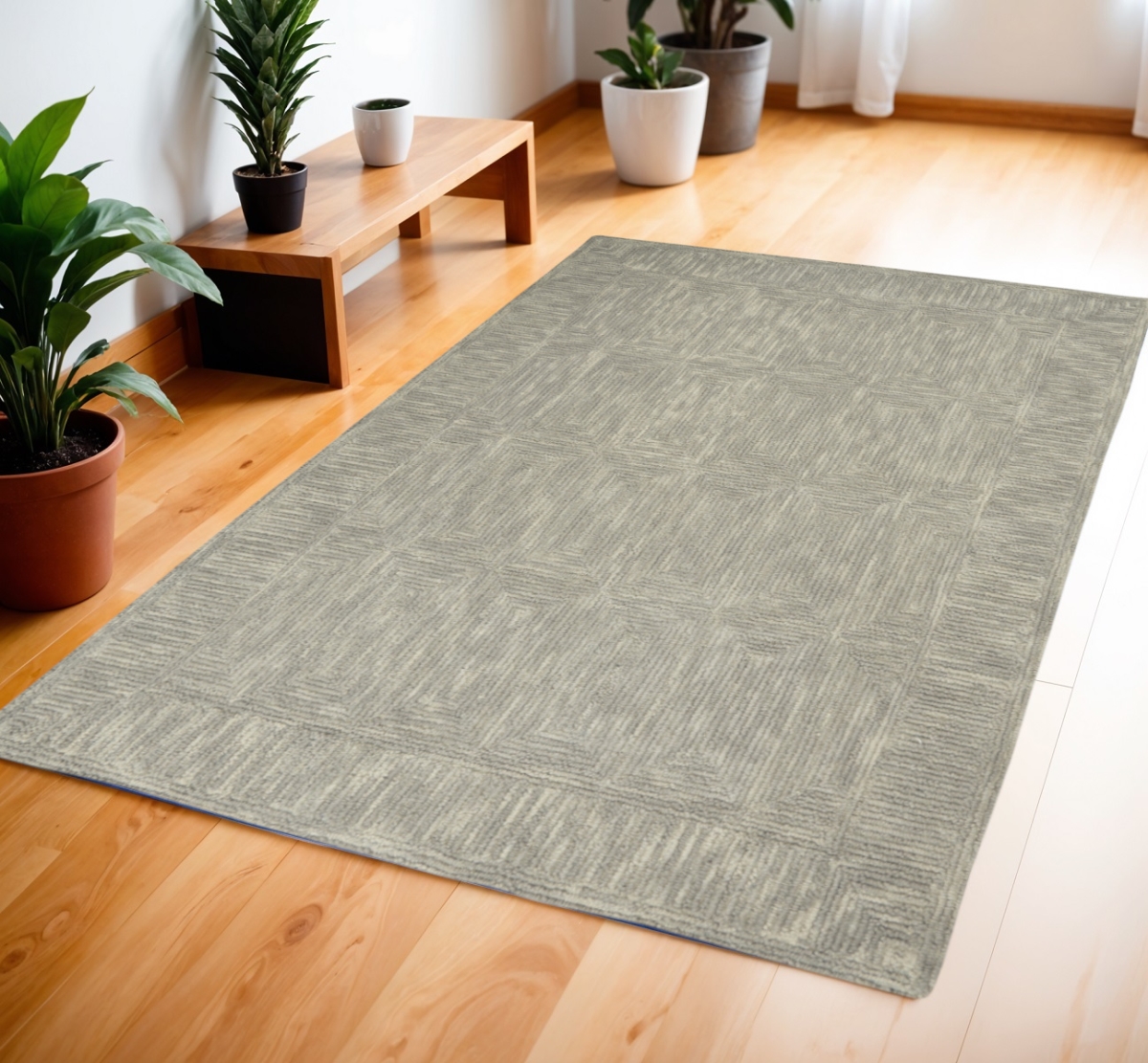 553508 4 x 6 ft. Wool Geometric Rectangle Area Rug, Gray