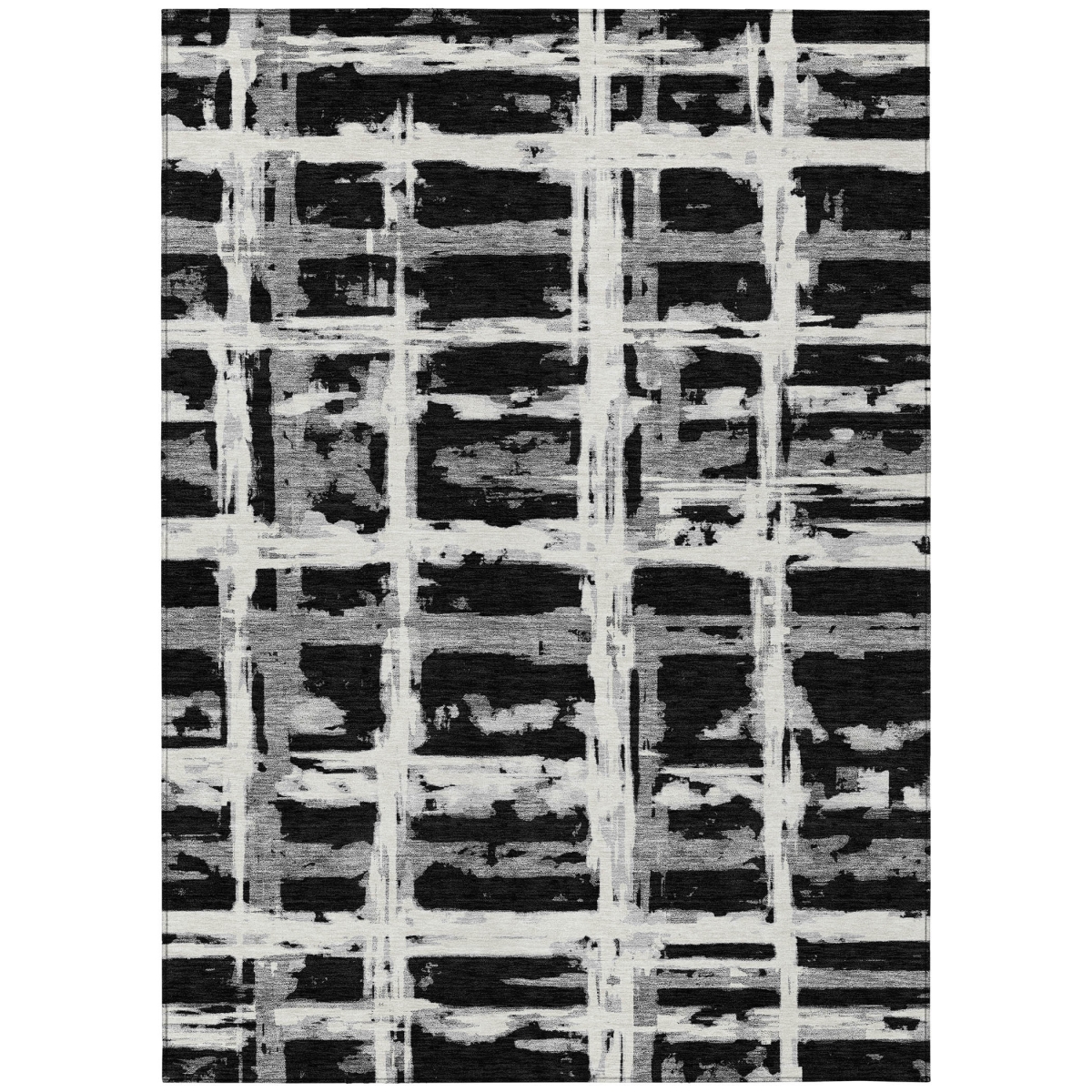 584473 8 x 10 ft. Striped Washable Indoor & Outdoor Rectangle Area Rug, Black, Gray & Silver