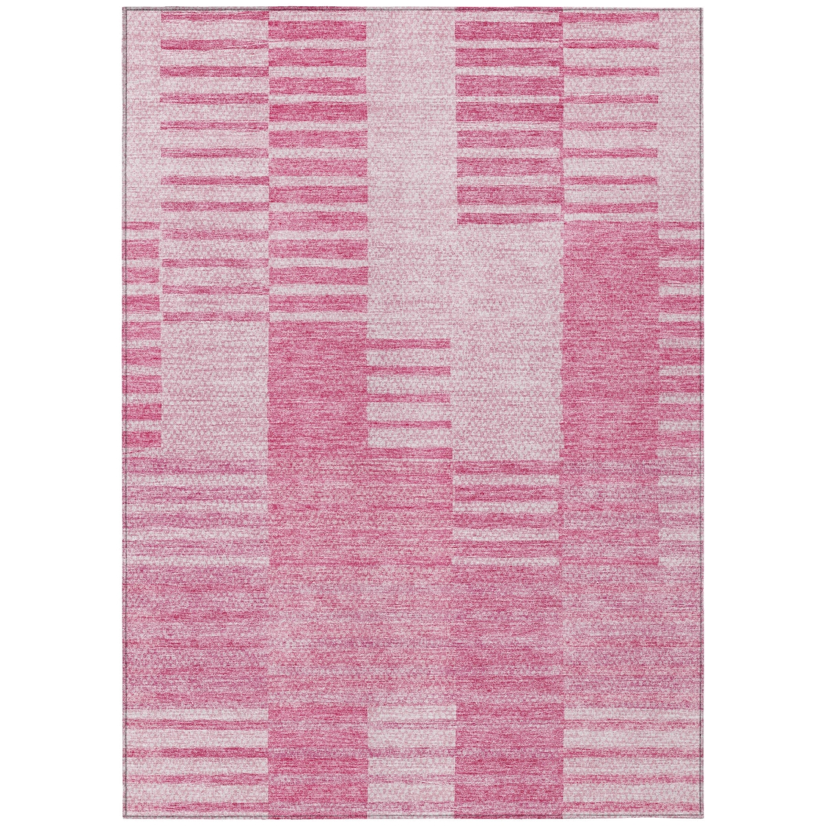 581663 9 x 12 ft. Striped Washable Indoor & Outdoor Rectangle Area Rug, Pink & Blush