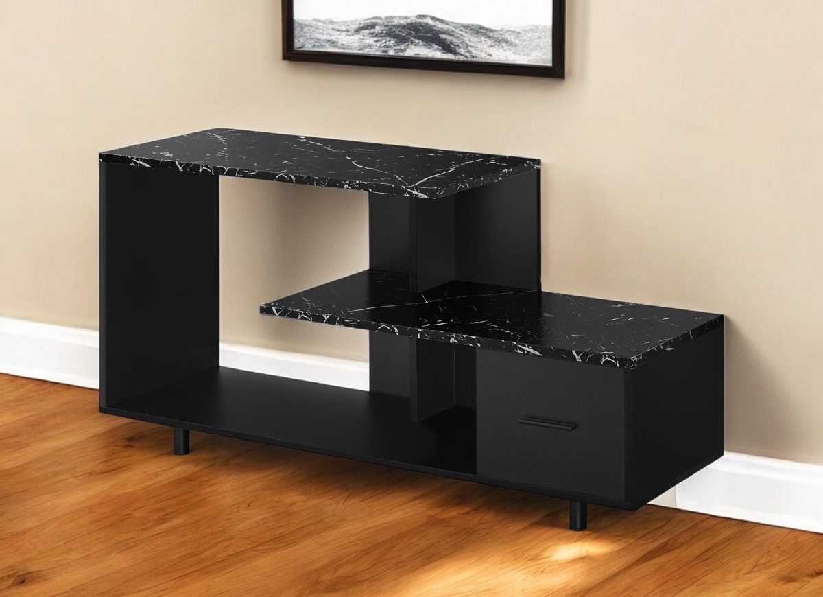 490357 47 in. Black Cabinet Enclosed Storage TV Stand