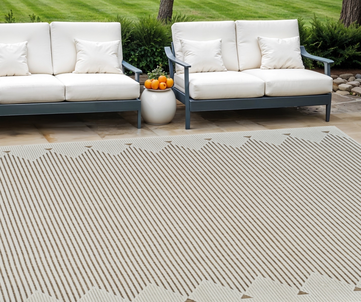 Geometric Distressed Area Rug - Beige & Brown - 6 x 9 ft. - Stain Resistant