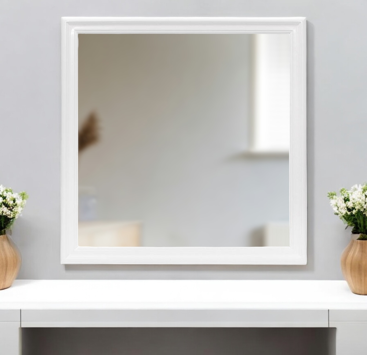 Picture of HomeRoots 482395 Traditional 38 in. White Square Wood Framed Accent Mirror