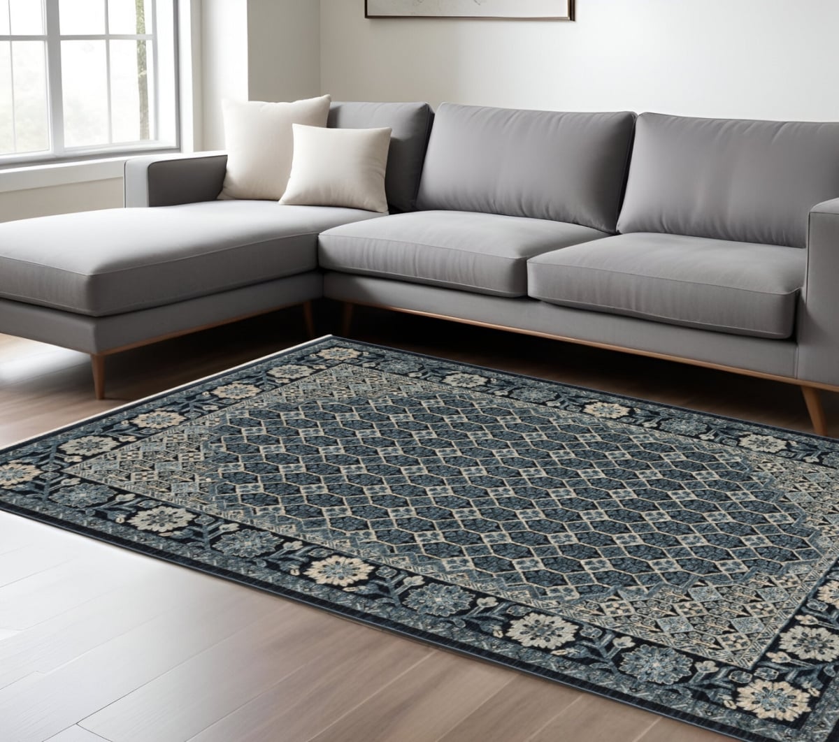 575001 10 x 13 ft. Oriental Rectangle Area Rug with Fringe, Ivory