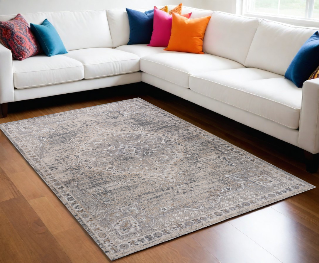 558905 5 x 8 ft. Oriental Distressed Rectangle Area Rug, Gray & Beige