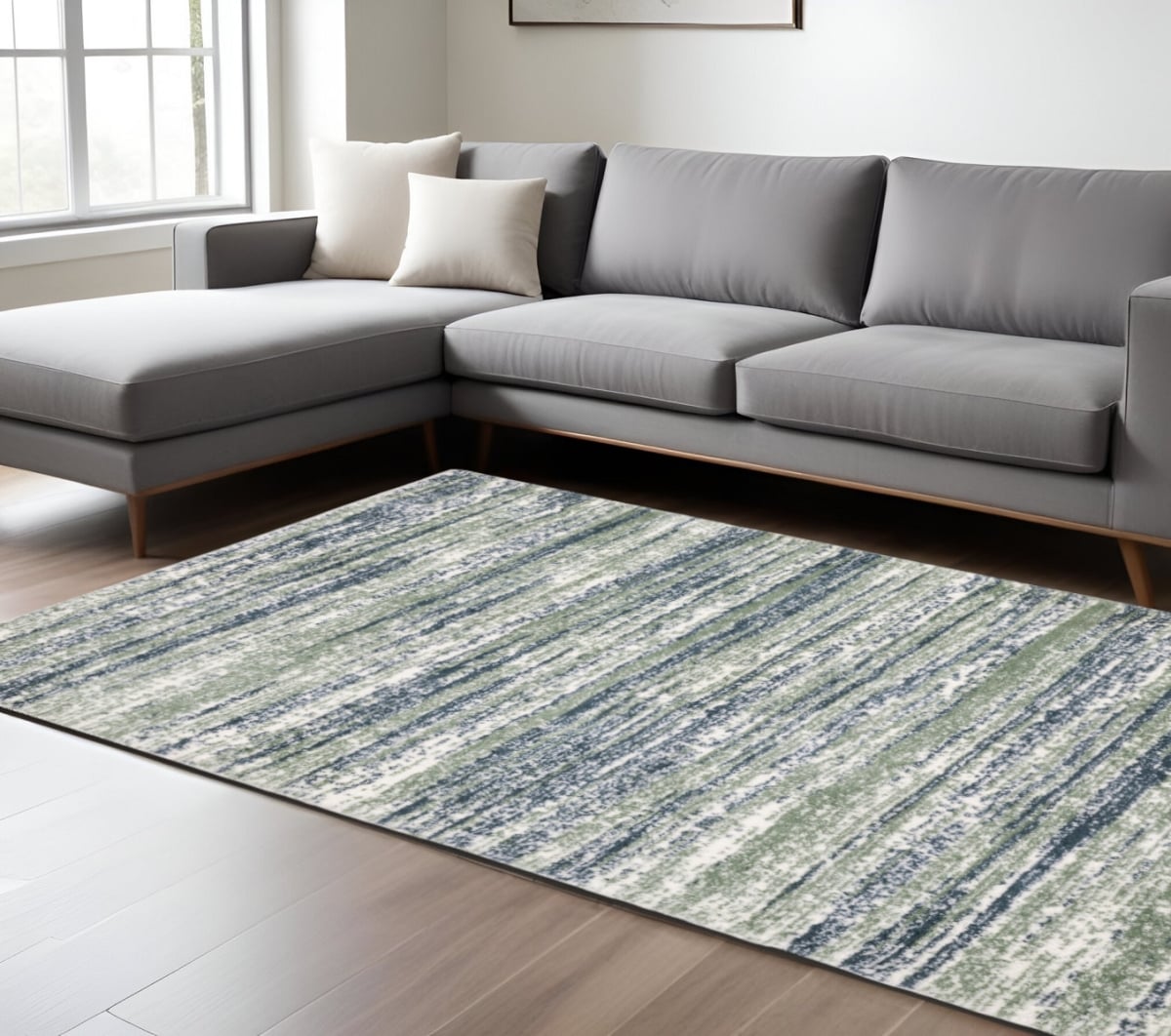 575061 7 x 10 ft. Striped Distressed Rectangle Area Rug, Blue & Green