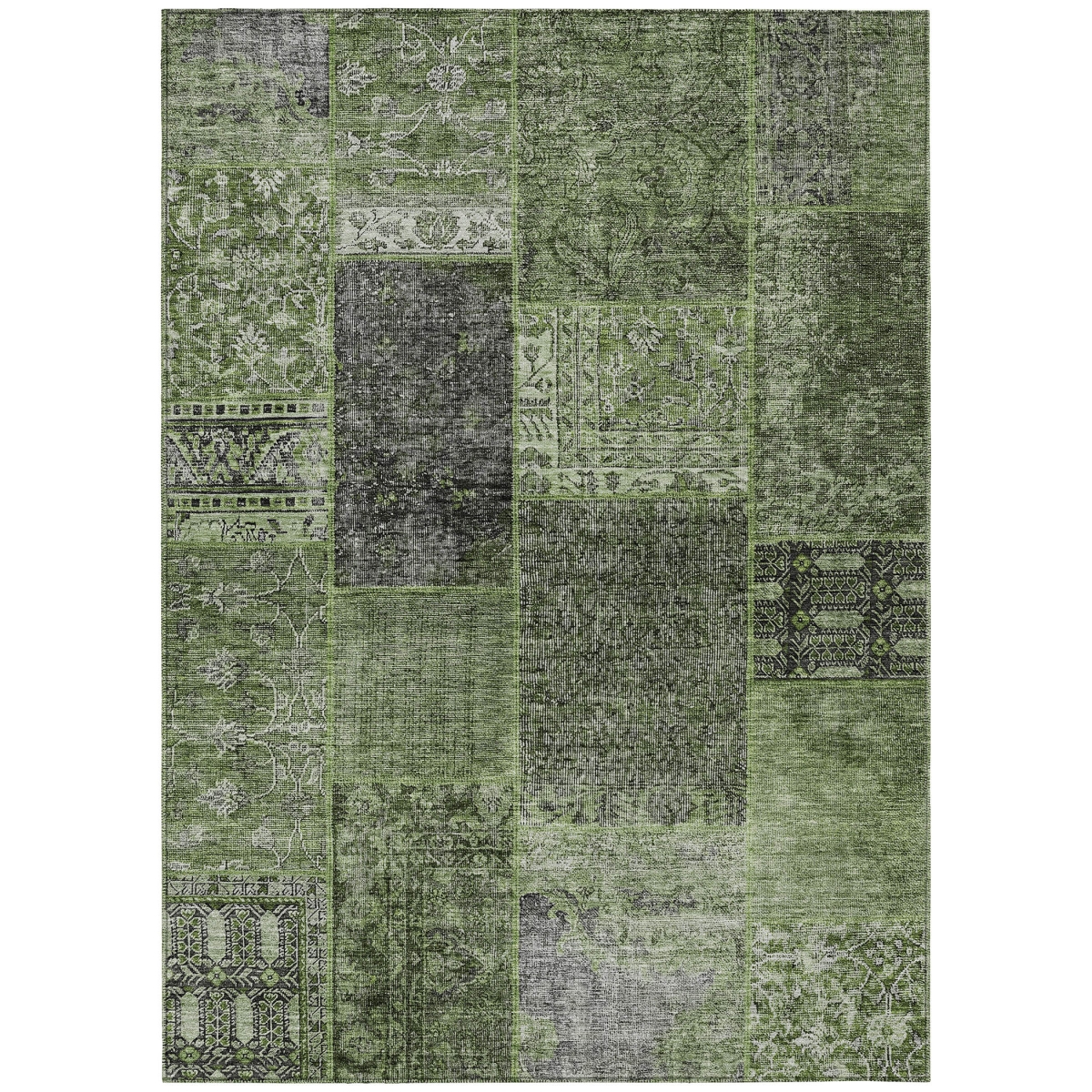 580914 9 x 12 ft. Patchwork Washable Indoor & Outdoor Rectangle Area Rug, Olive Green & Gray