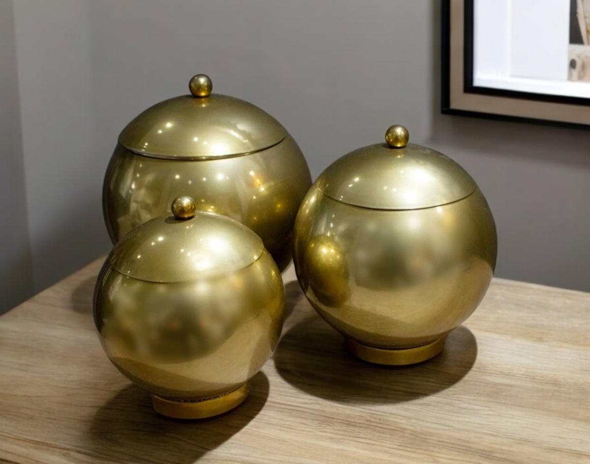 574102 Gold Metal Decorative Lidded Canisters - Set of 3