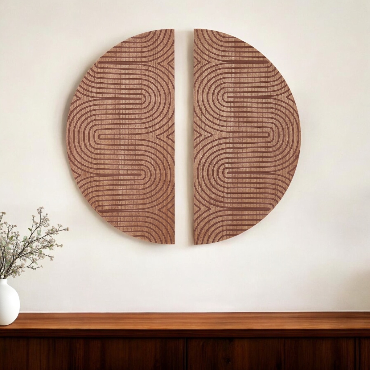 Picture of HomeRoots 574026 Brown Wood Hanging Dimensional Sculpture - Set of 2