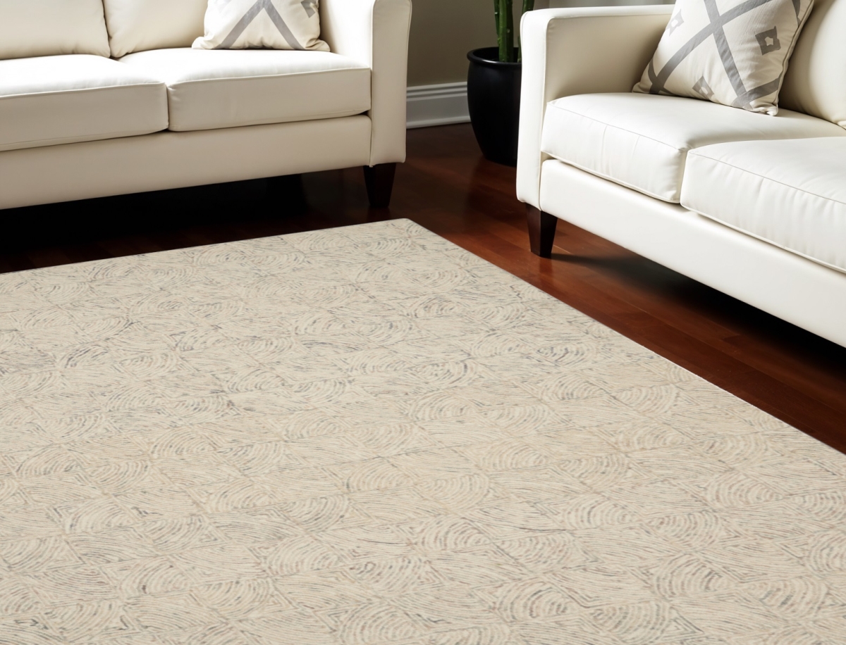 554767 8 x 11 ft. Wool Geometric Rectangle Area Rug, Ivory, Tan & Gray