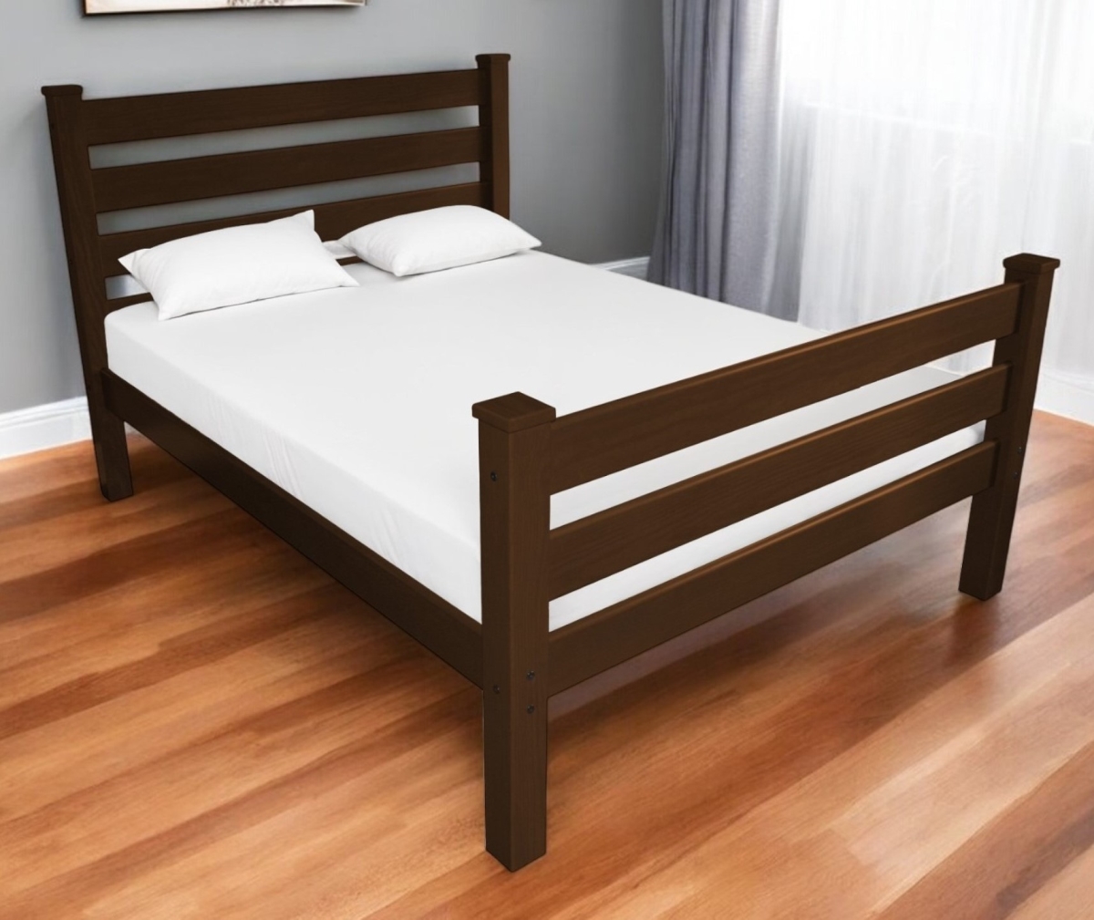 548158 Standard Traditional Brown Solid Wood Queen Size Bed Frame, 800 lbs