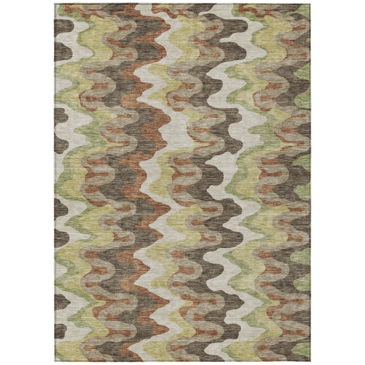 584857 8 x 10 ft. Abstract Washable Indoor & Outdoor Rectangle Area Rug, Chocolate, Copper & Artichoke Green