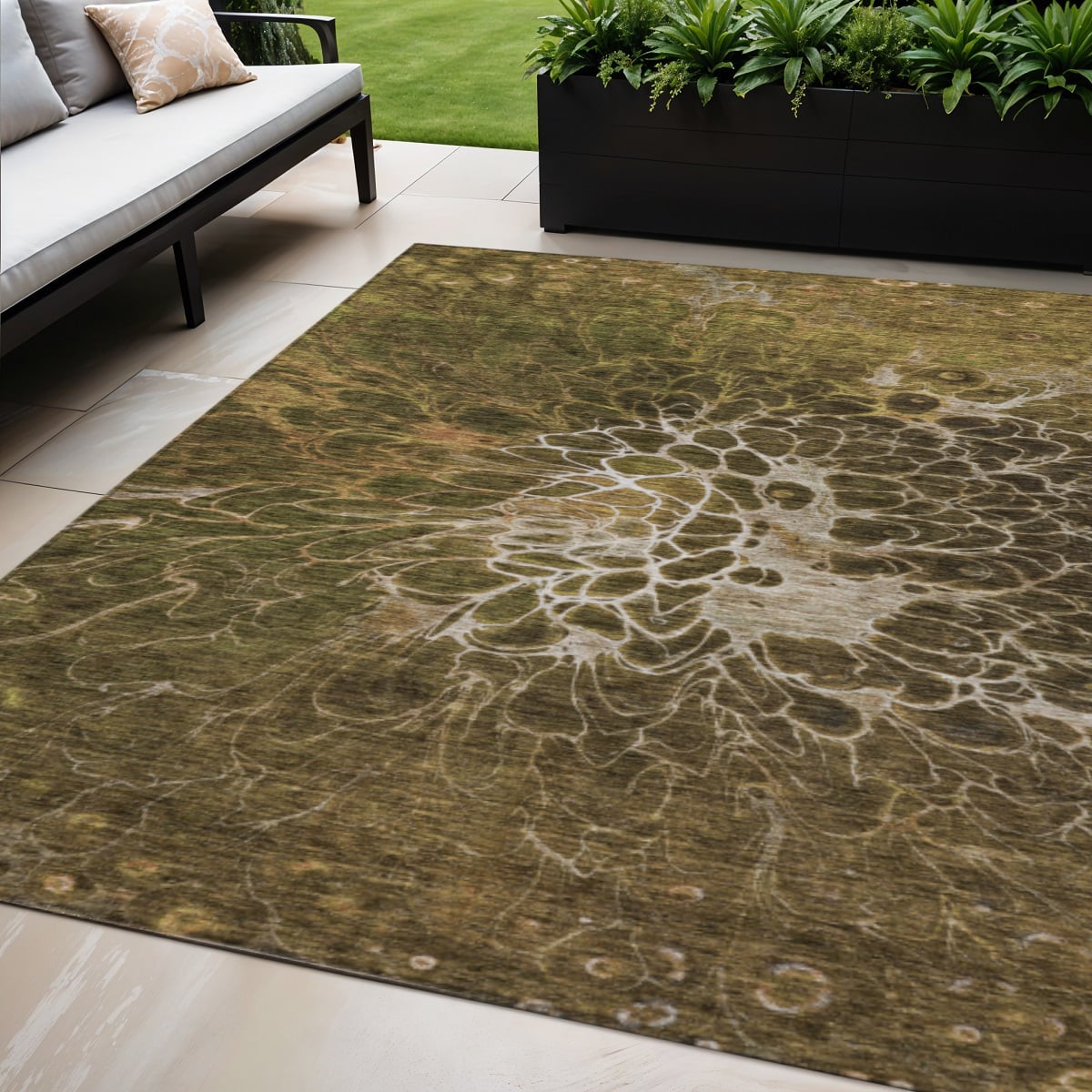 580077 5 x 8 ft. Abstract Washable Indoor & Outdoor Rectangle Area Rug, Chocolate & Gray