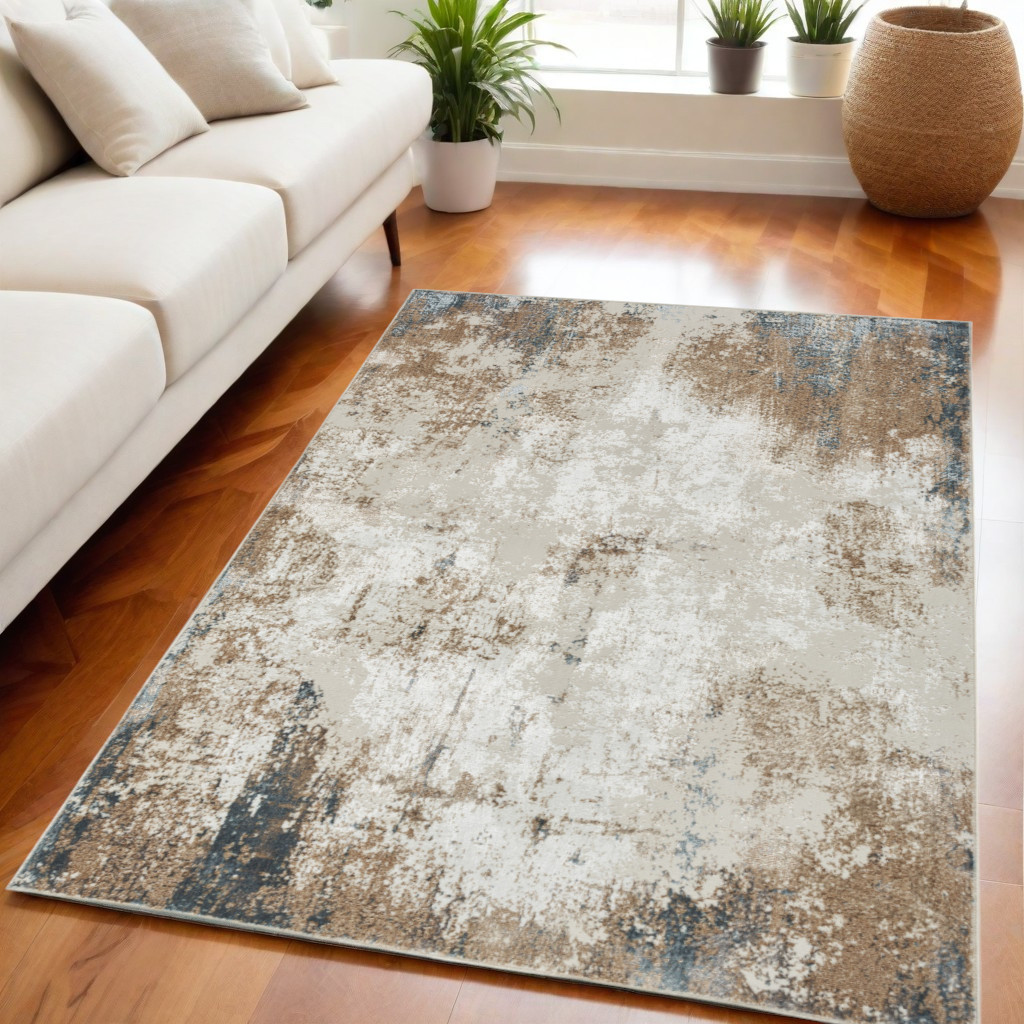 550246 5 x 7 ft. Abstract Distressed Non Skid Rectangle Area Rug, Ivory, Black & Taupe