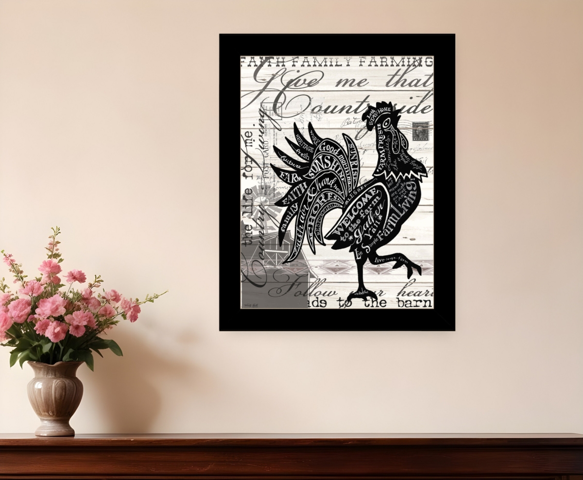 529772 Welcome to The Farm Chicken Black Framed Print Wall Art