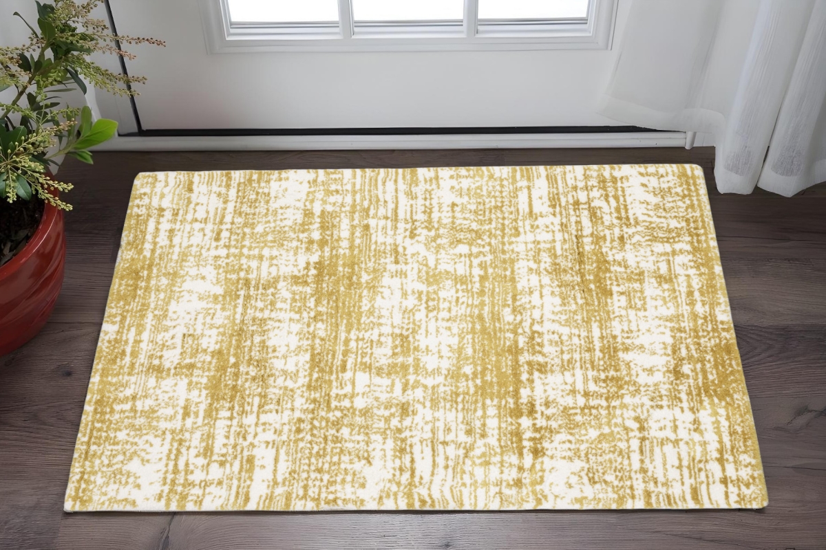 575307 2 x 3 ft. Abstract Rectangle Area Rug, Gold & Ivory