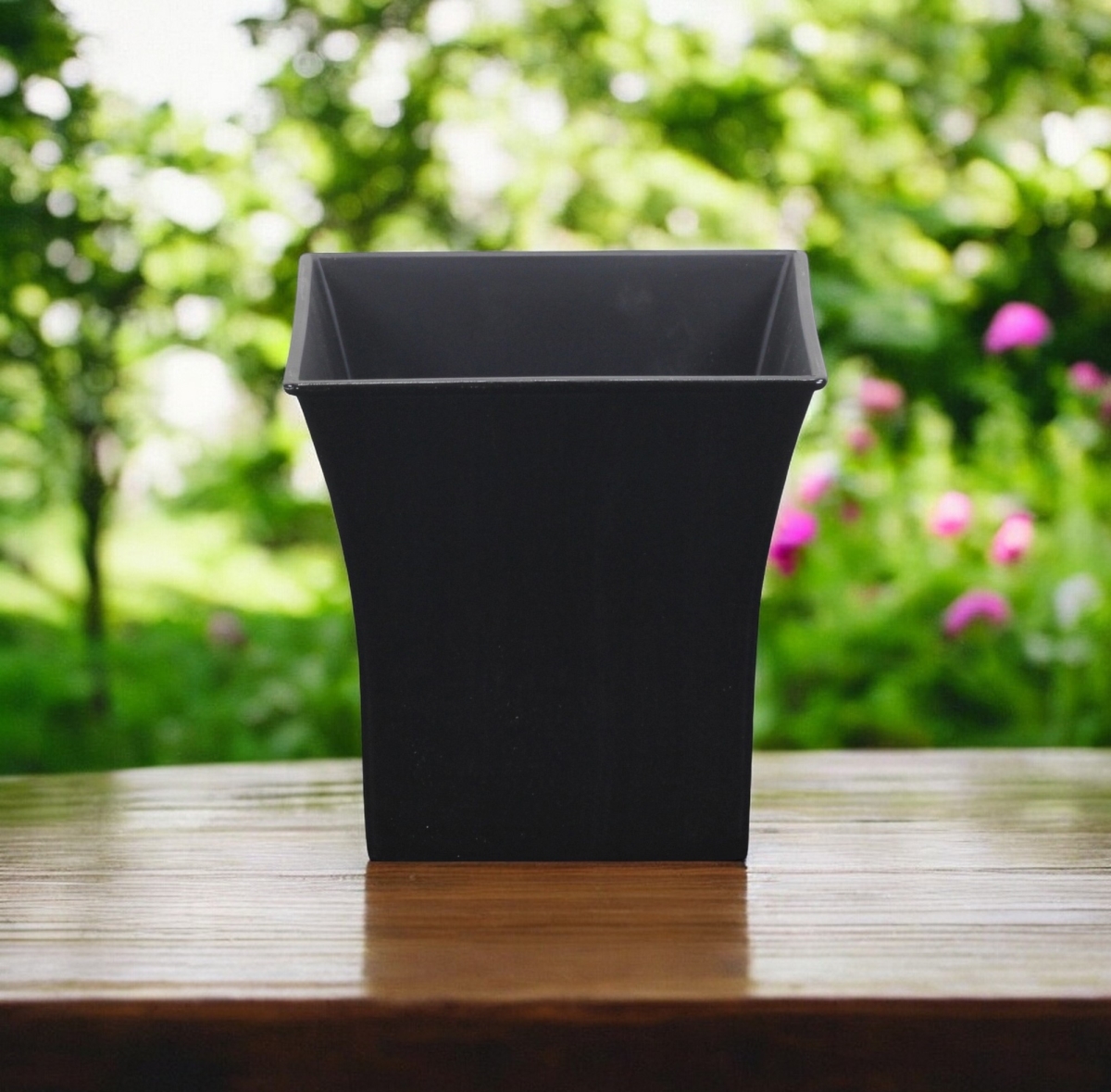 Black Recycled Plastic Square Planter - 7 in. - Indoor & Outdoor Use - Weathered Finish