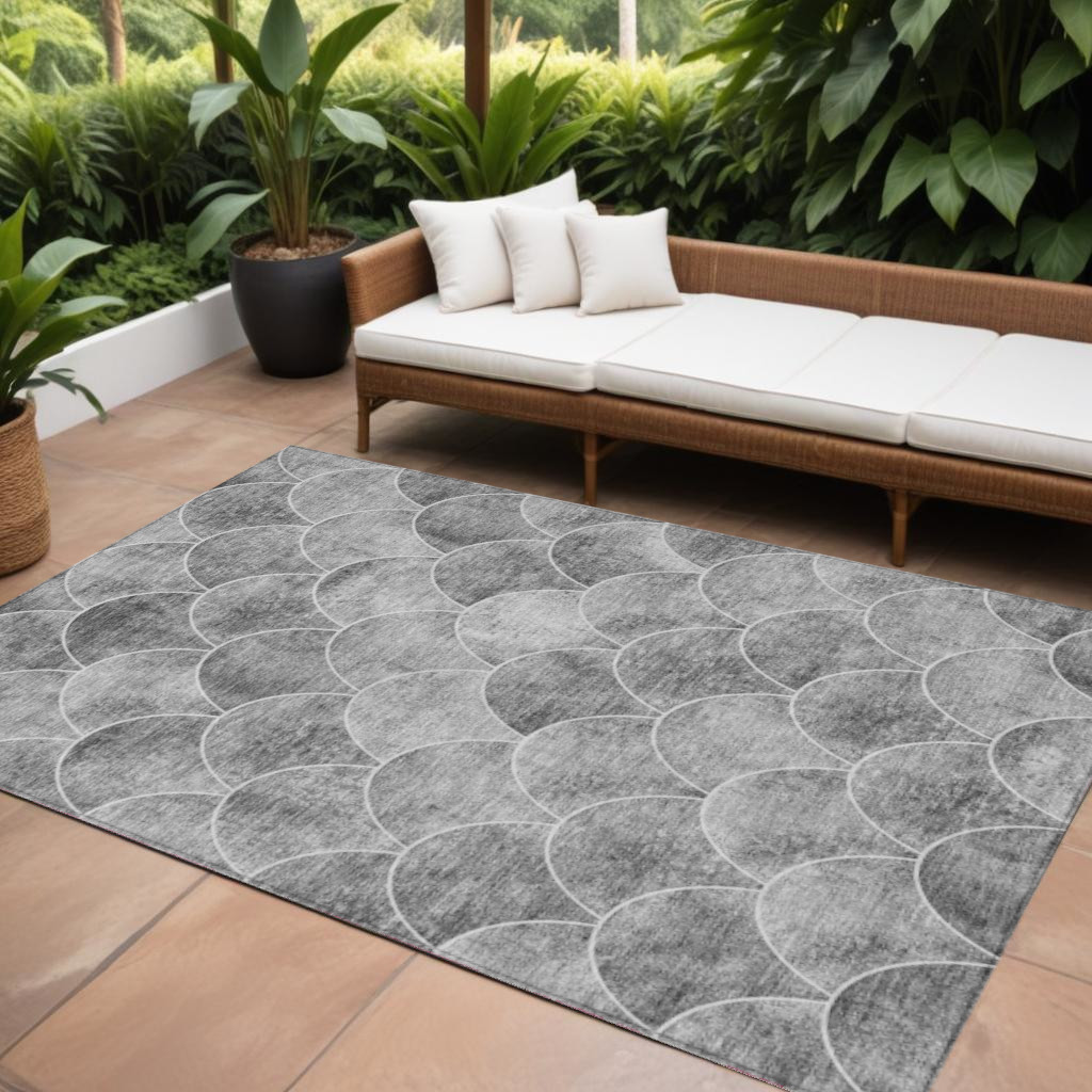 577672 10 x 14 ft. Abstract Washable Indoor & Outdoor Rectangle Area Rug, Gray, Charcoal & Ivory